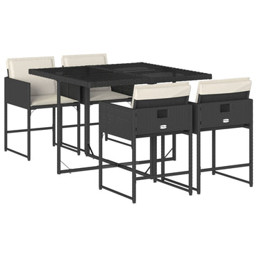 vidaXL 5-tlg. Garten-Essgruppe mit Kissen Schwarz Poly Rattan