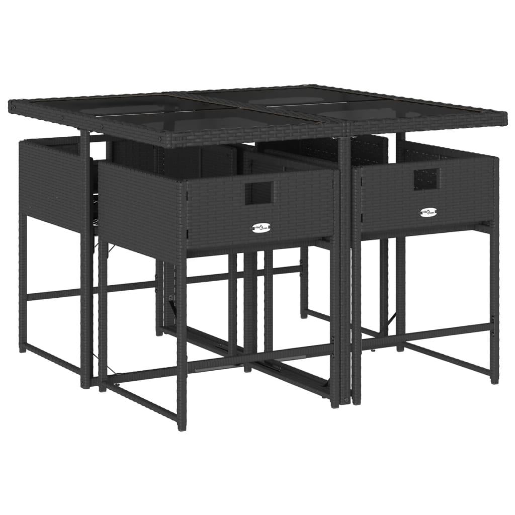 vidaXL 5-tlg. Garten-Essgruppe mit Kissen Schwarz Poly Rattan
