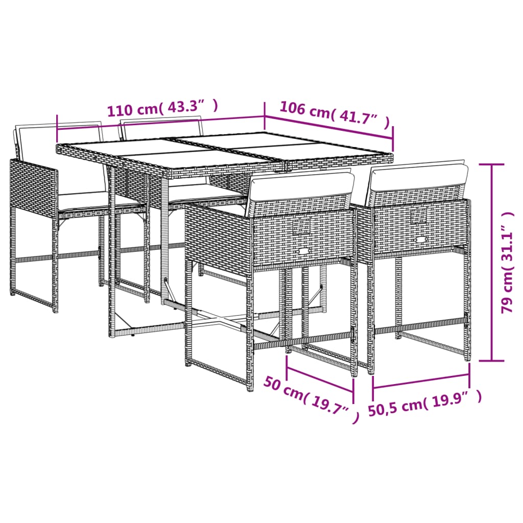 vidaXL 5-tlg. Garten-Essgruppe mit Kissen Schwarz Poly Rattan