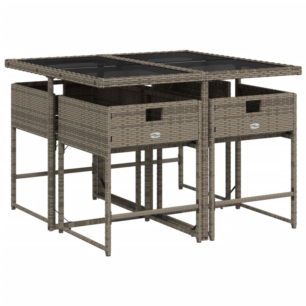 vidaXL 5-tlg. Garten-Essgruppe mit Kissen Grau Poly Rattan