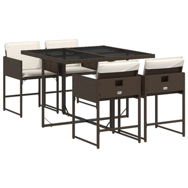 vidaXL 5-tlg. Garten-Essgruppe mit Kissen Braun Poly Rattan