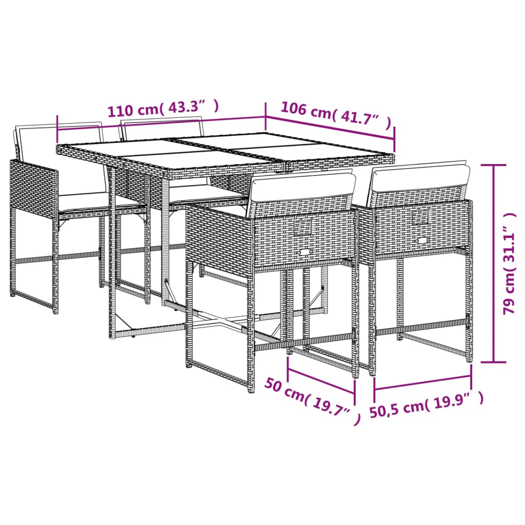 vidaXL 5-tlg. Garten-Essgruppe mit Kissen Braun Poly Rattan
