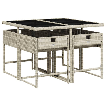 vidaXL 5-tlg. Garten-Essgruppe mit Kissen Hellgrau Poly Rattan