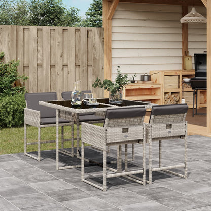 vidaXL 5-tlg. Garten-Essgruppe mit Kissen Hellgrau Poly Rattan
