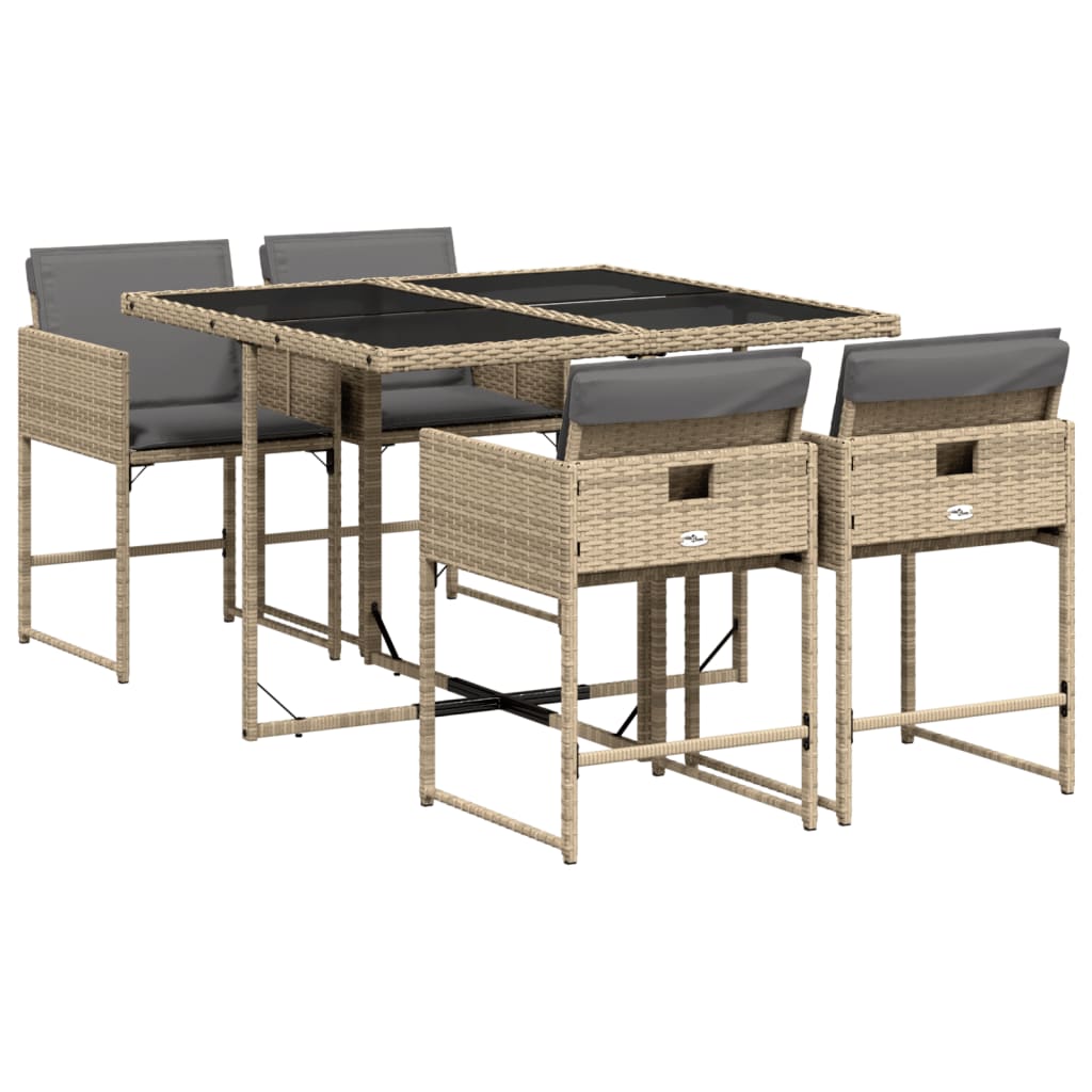 vidaXL Salon de jardin 5 pcs avec coussins mélange beige résine tressée