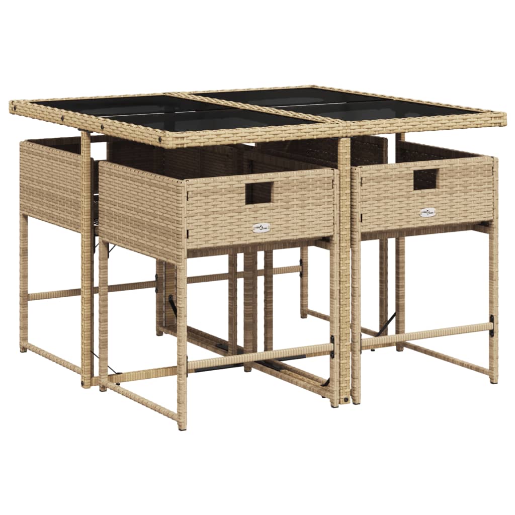 vidaXL Salon de jardin 5 pcs avec coussins mélange beige résine tressée
