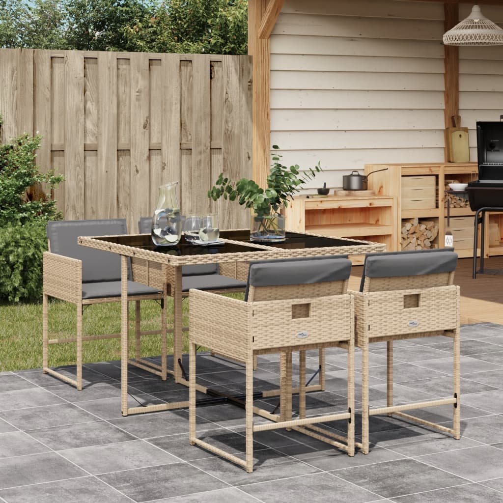 vidaXL Salon de jardin 5 pcs avec coussins mélange beige résine tressée