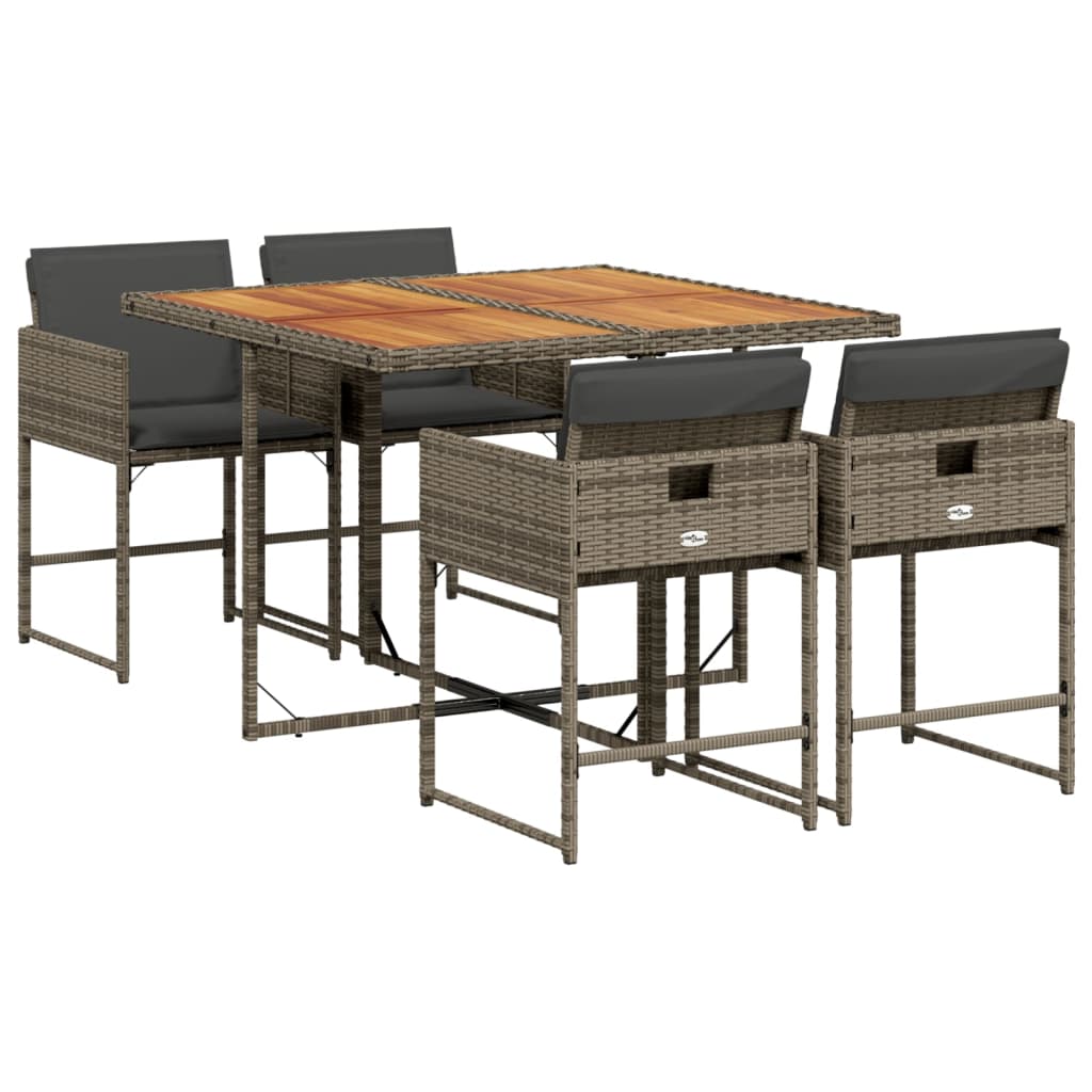 vidaXL 5-tlg. Garten-Essgruppe mit Kissen Grau Poly Rattan