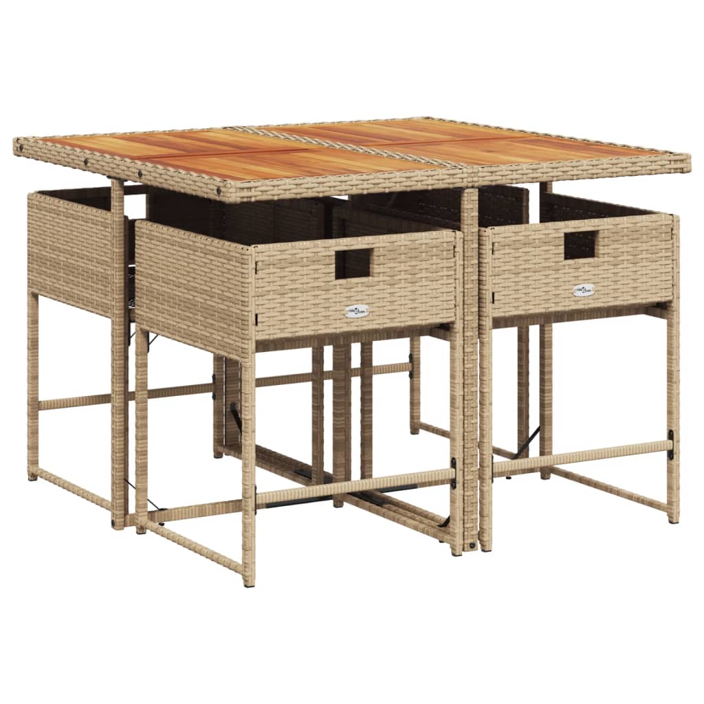 vidaXL Ensemble repas de jardin 5 pcs avec coussins Résine tressée Beige
