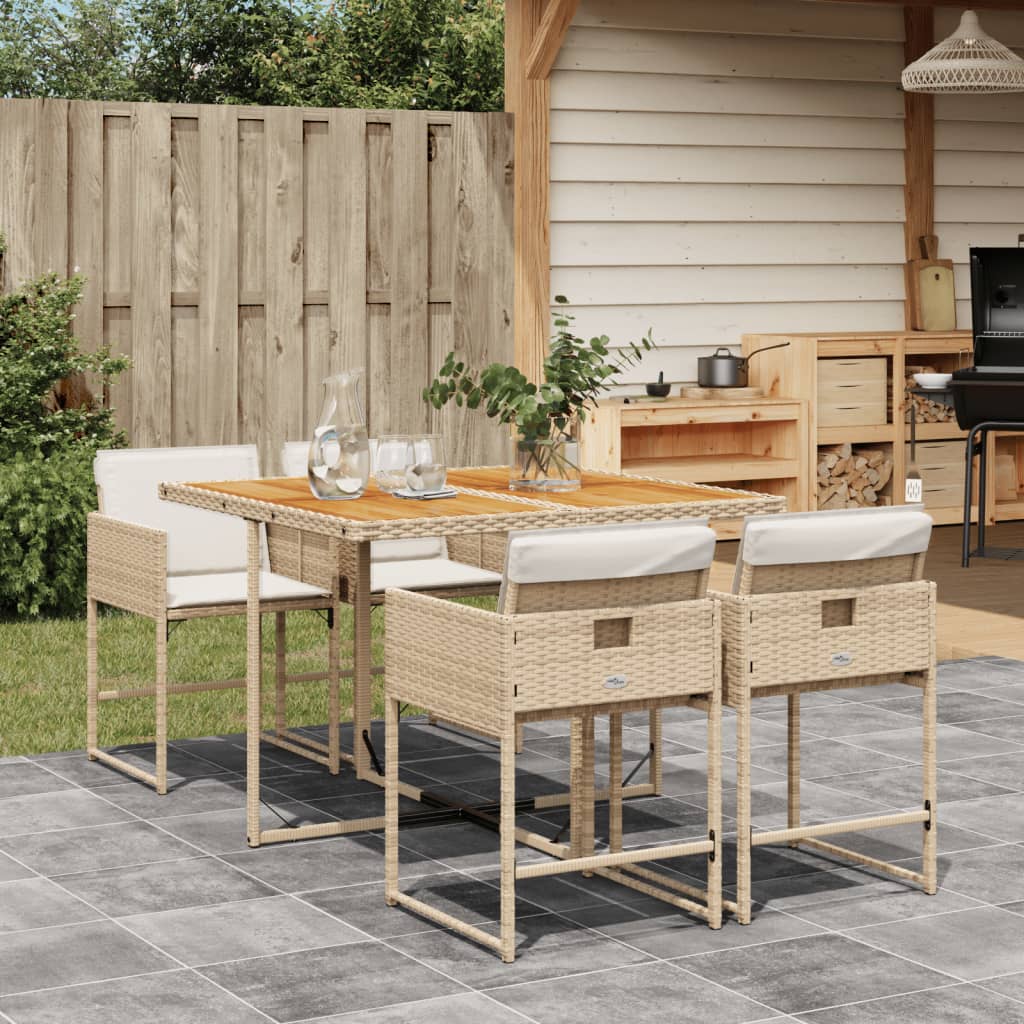 vidaXL Ensemble repas de jardin 5 pcs avec coussins Résine tressée Beige