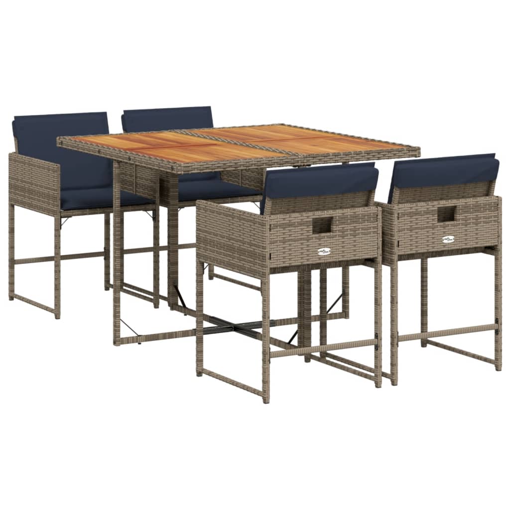 vidaXL 5-tlg. Garten-Essgruppe mit Kissen Grau Poly Rattan