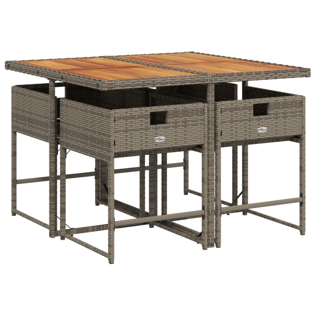 vidaXL 5-tlg. Garten-Essgruppe mit Kissen Grau Poly Rattan