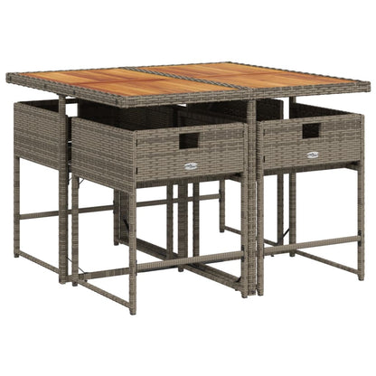 vidaXL 5-tlg. Garten-Essgruppe mit Kissen Grau Poly Rattan