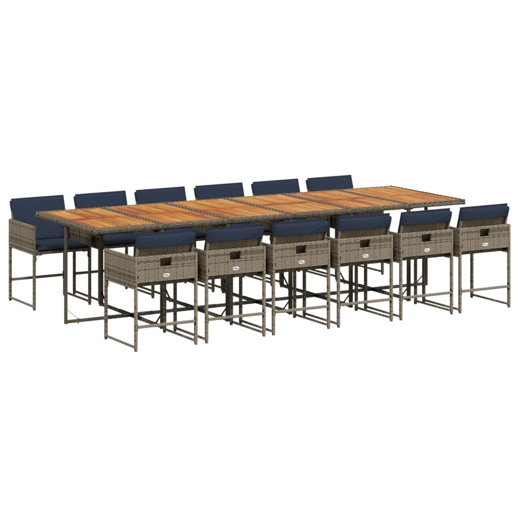 vidaXL 13-tlg. Garten-Essgruppe mit Kissen Grau Poly Rattan