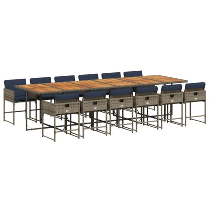 vidaXL 13-tlg. Garten-Essgruppe mit Kissen Grau Poly Rattan