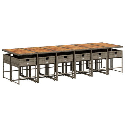 vidaXL 13-tlg. Garten-Essgruppe mit Kissen Grau Poly Rattan