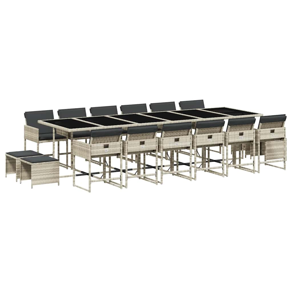 17-tlg. Garten-Essgruppe mit Kissen Hellgrau Poly Rattan