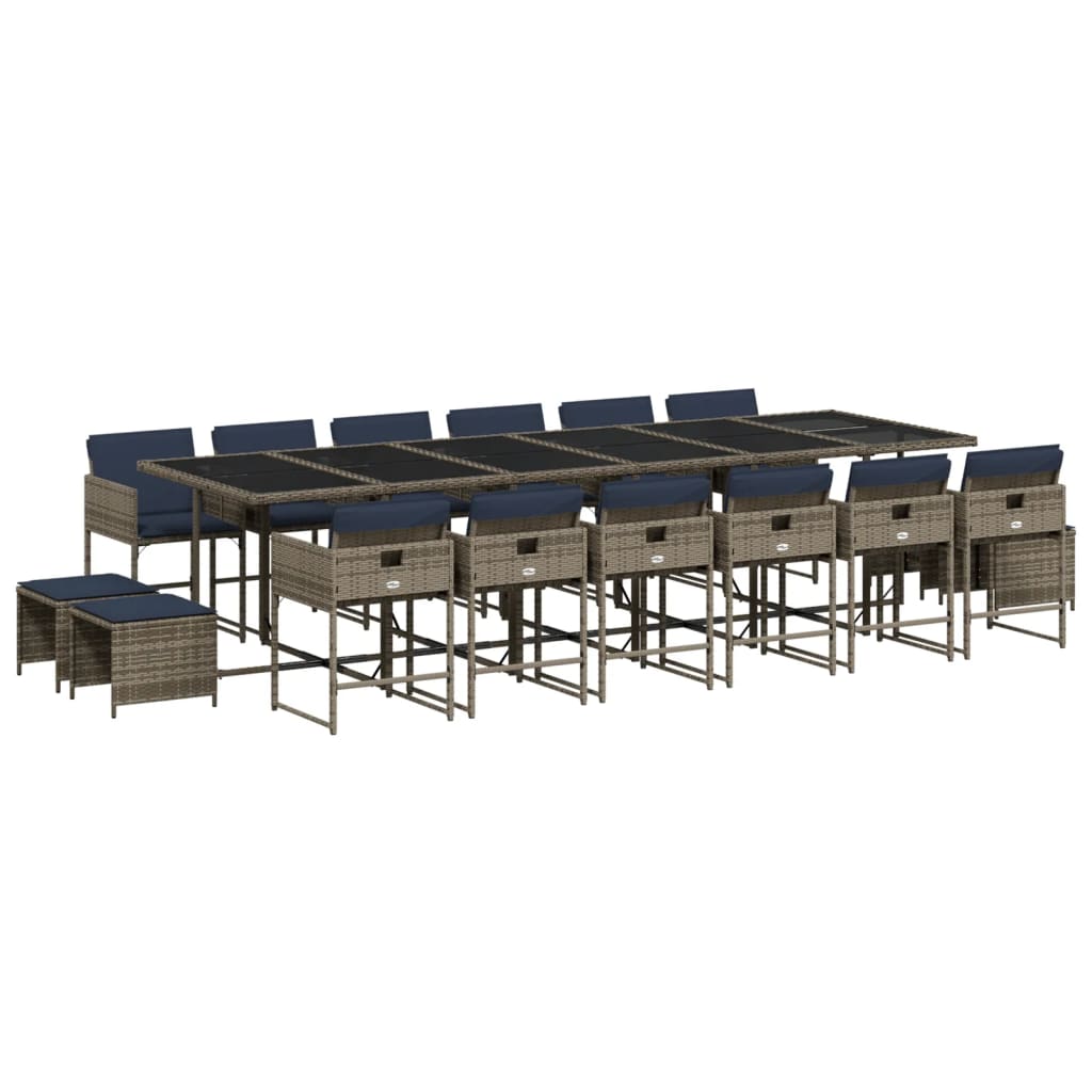 17-teiliges Garten-Ess-Set mit Kissen, grau, Polyrattan