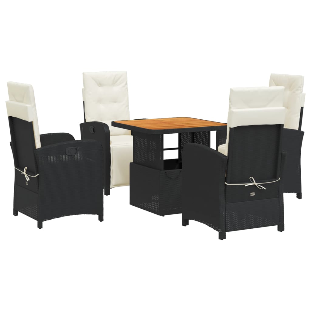vidaXL 5-tlg. Garten-Essgruppe mit Kissen Schwarz Poly Rattan