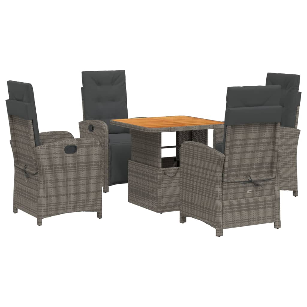 vidaXL 5-tlg. Garten-Essgruppe mit Kissen Grau Poly Rattan