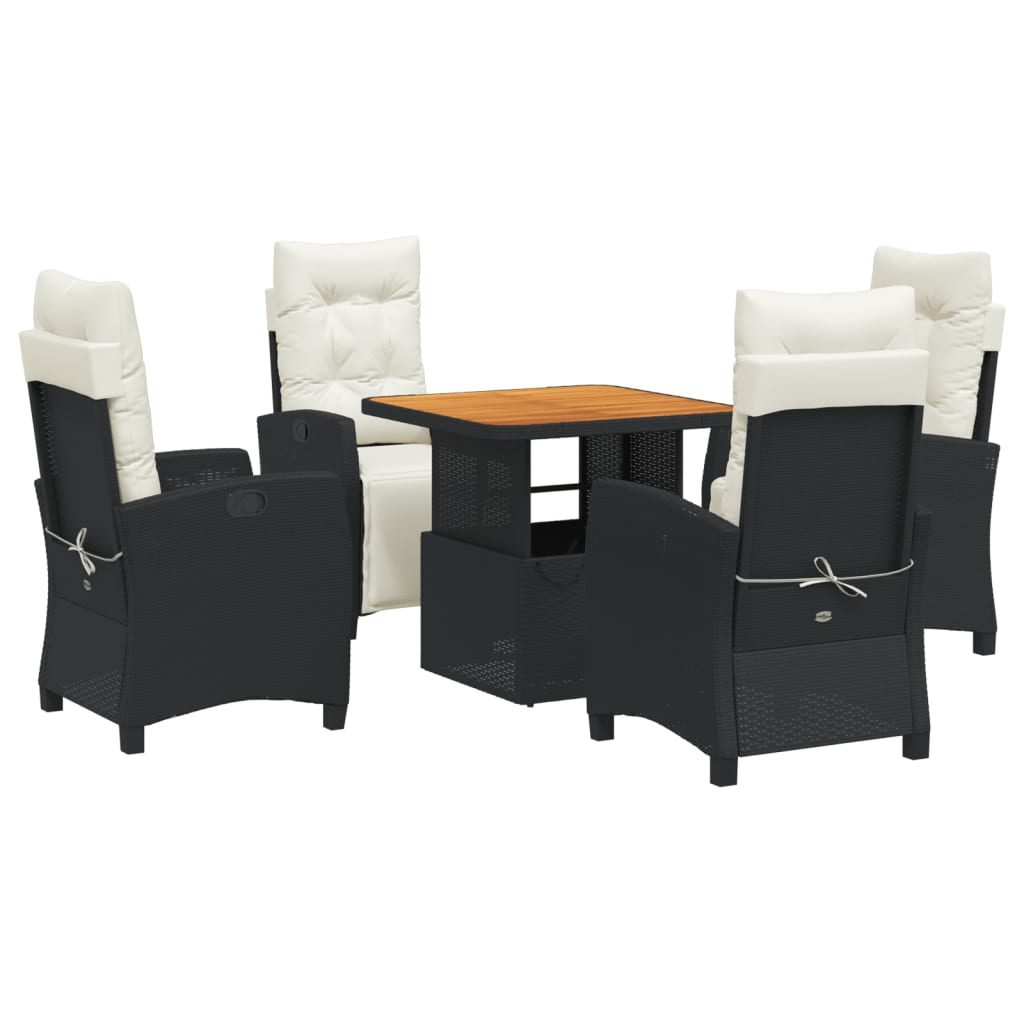 vidaXL 5-tlg. Garten-Essgruppe mit Kissen Schwarz Poly Rattan