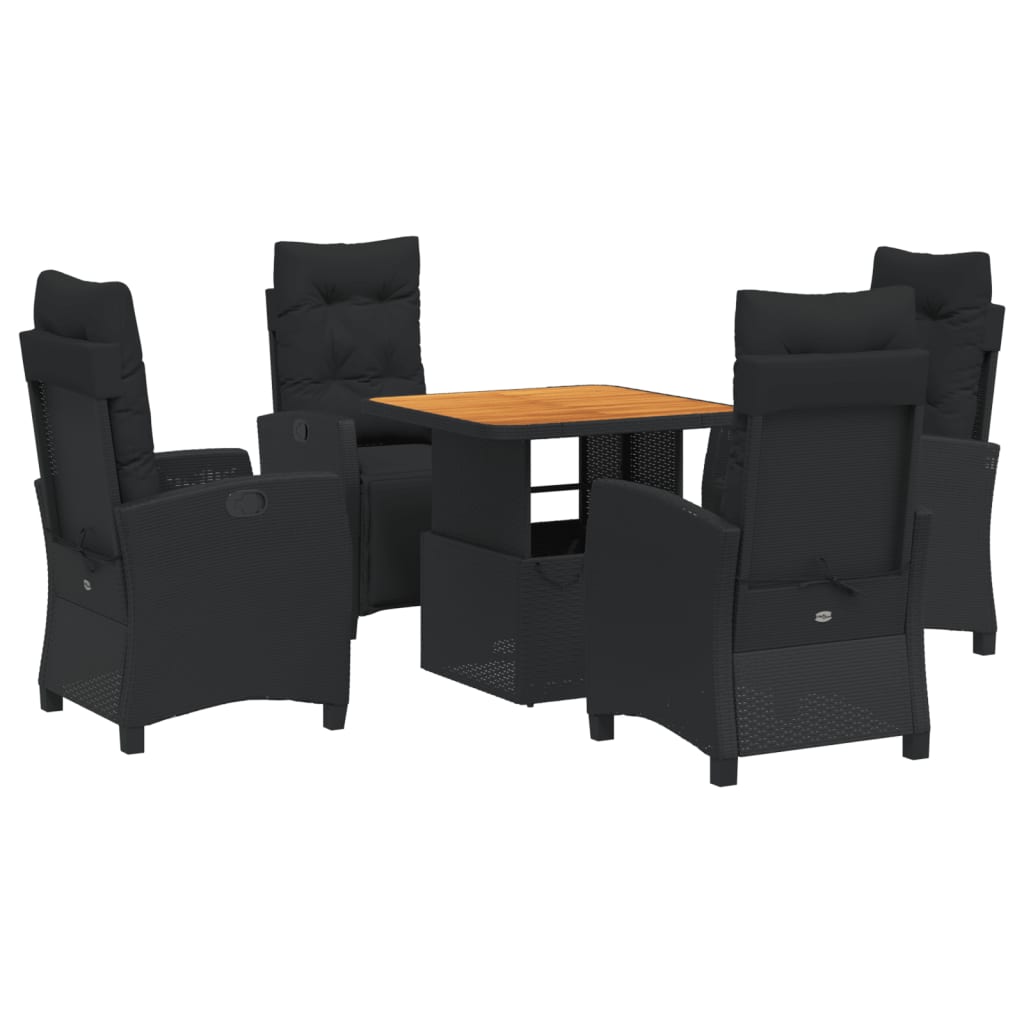 vidaXL 5-tlg. Garten-Essgruppe mit Kissen Schwarz Poly Rattan