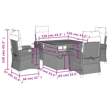 vidaXL 5-tlg. Garten-Essgruppe mit Kissen Schwarz Poly Rattan
