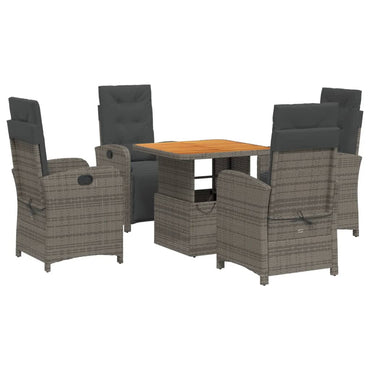 vidaXL 5-tlg. Garten-Essgruppe mit Kissen Grau Poly Rattan