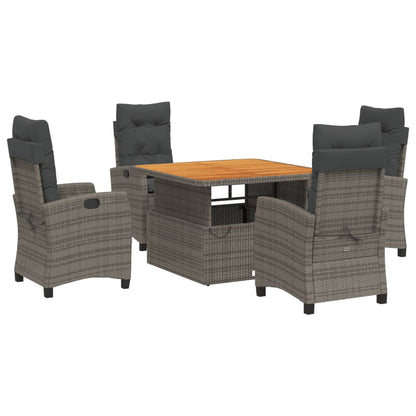 vidaXL 5-tlg. Garten-Essgruppe mit Kissen Grau Poly Rattan