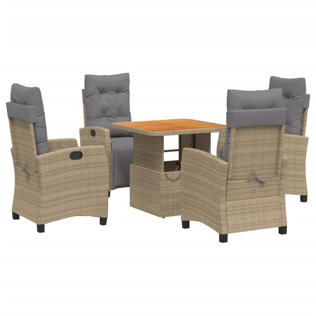 vidaXL 5-tlg. Garten-Essgruppe mit Kissen Beige Poly Rattan