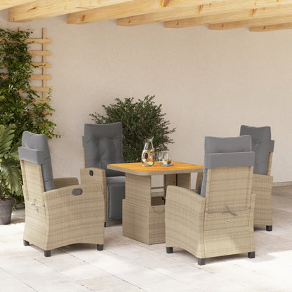 vidaXL 5-tlg. Garten-Essgruppe mit Kissen Beige Poly Rattan