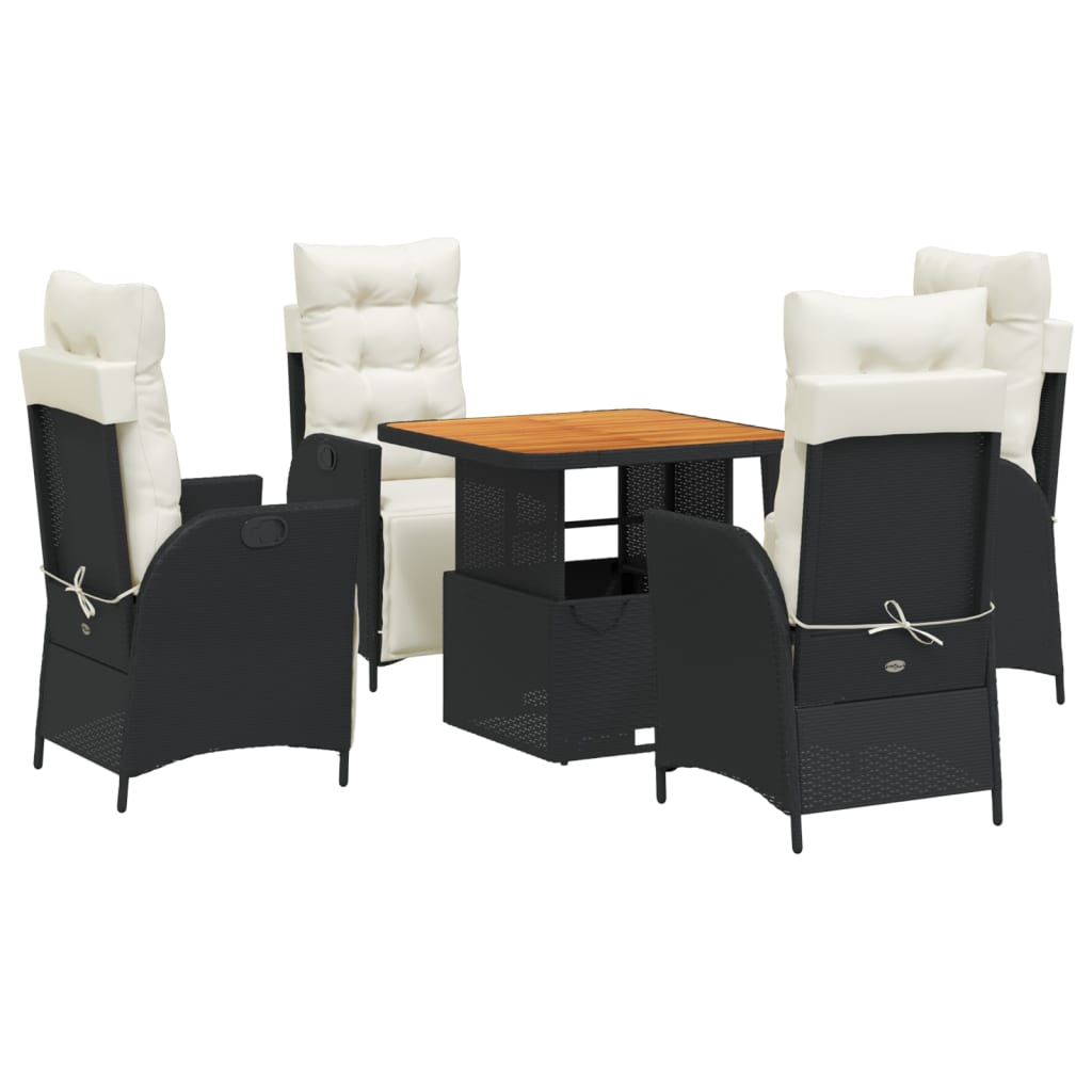 vidaXL 5-tlg. Garten-Essgruppe mit Kissen Schwarz Poly Rattan