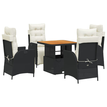 vidaXL 5-tlg. Garten-Essgruppe mit Kissen Schwarz Poly Rattan