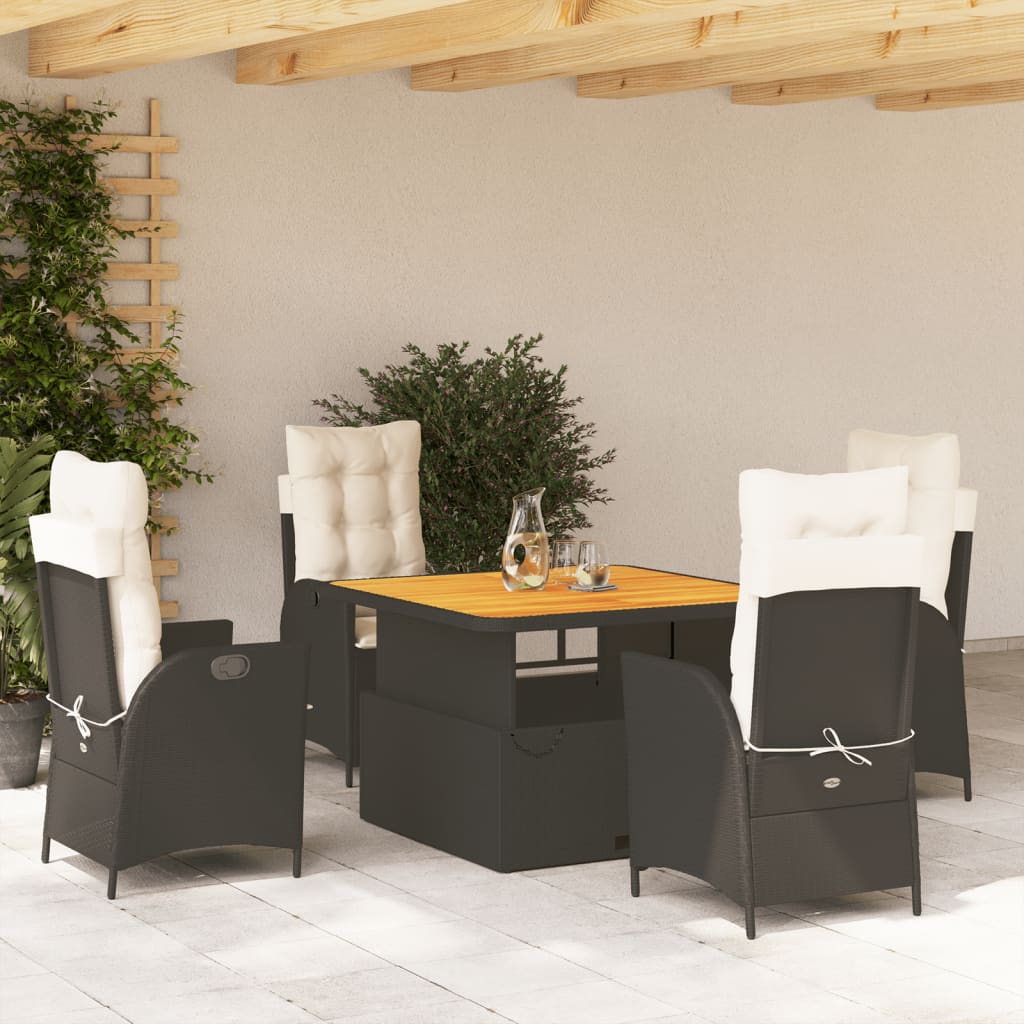 vidaXL Salle à manger de jardin 5 pcs avec coussins Résine tressée Noir