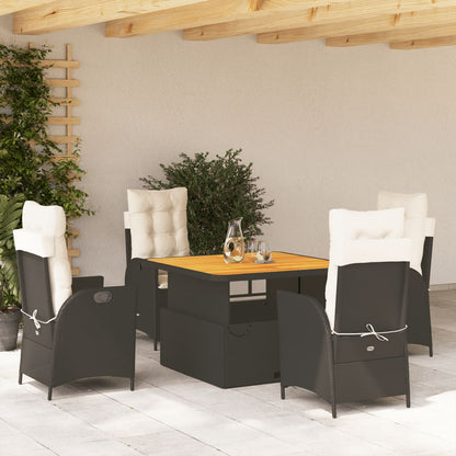 vidaXL Salle à manger de jardin 5 pcs avec coussins Résine tressée Noir