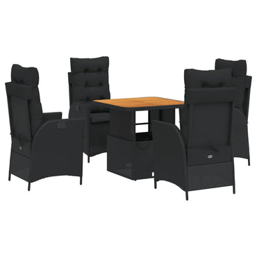 vidaXL 5-tlg. Garten-Essgruppe mit Kissen Schwarz Poly Rattan