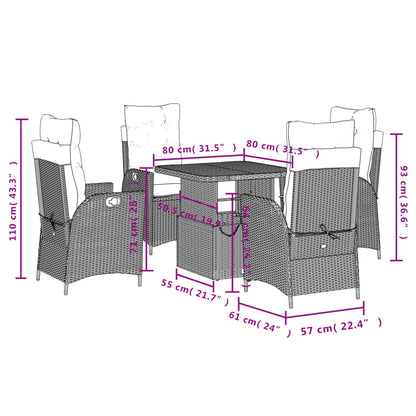 vidaXL 5-tlg. Garten-Essgruppe mit Kissen Schwarz Poly Rattan