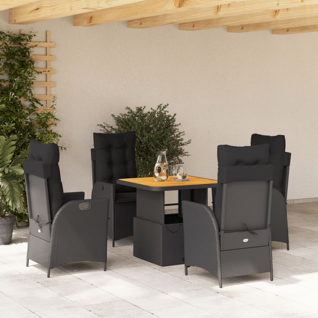 vidaXL 5-tlg. Garten-Essgruppe mit Kissen Schwarz Poly Rattan