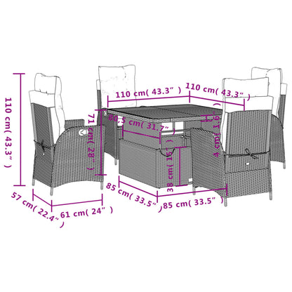 vidaXL 5-tlg. Garten-Essgruppe mit Kissen Schwarz Poly Rattan