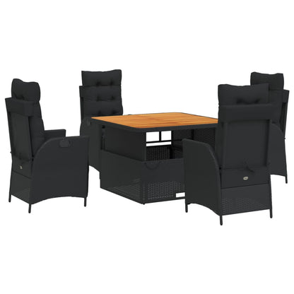 vidaXL 5-tlg. Garten-Essgruppe mit Kissen Schwarz Poly Rattan