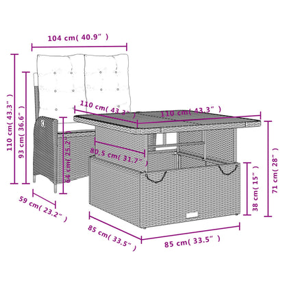 vidaXL 2-tlg. Garten-Essgruppe mit Kissen Grau Poly Rattan