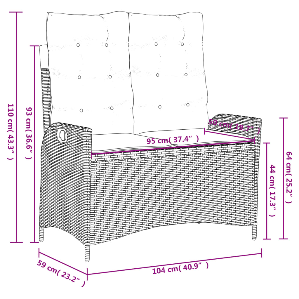 vidaXL 2-tlg. Garten-Essgruppe mit Kissen Grau Poly Rattan