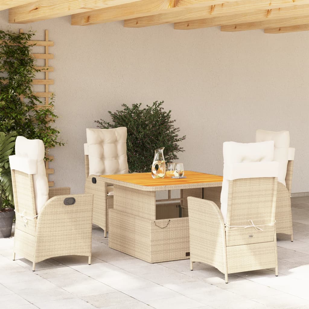 vidaXL 5-tlg. Garten-Essgruppe mit Kissen Beige Poly Rattan