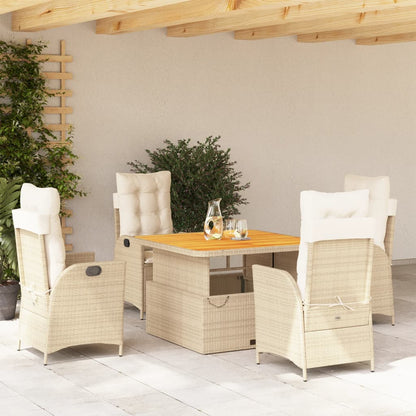 vidaXL 5-tlg. Garten-Essgruppe mit Kissen Beige Poly Rattan