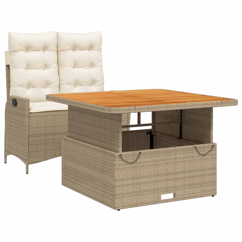 vidaXL 2-tlg. Garten-Essgruppe mit Kissen Beige Poly Rattan