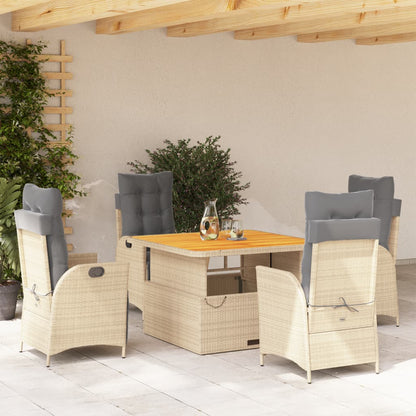vidaXL Ensemble repas de jardin 5 pcs avec coussins Résine tressée Beige