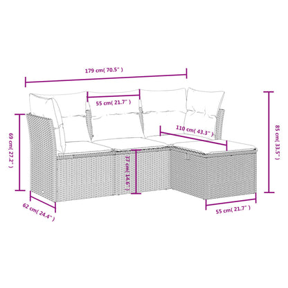 vidaXL 4-tlg. Garten-Sofagarnitur mit Kissen Schwarz Poly Rattan