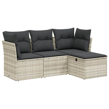 vidaXL 4-tlg. Garten-Sofagarnitur mit Kissen Hellgrau Poly Rattan