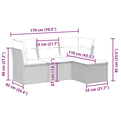 vidaXL 4-tlg. Garten-Sofagarnitur mit Kissen Hellgrau Poly Rattan