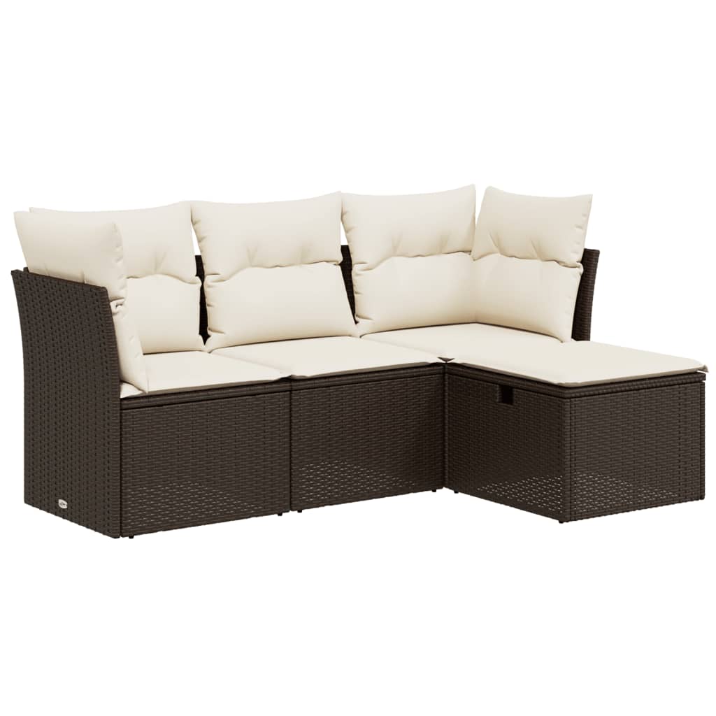 vidaXL 4-tlg. Garten-Sofagarnitur mit Kissen Braun Poly Rattan